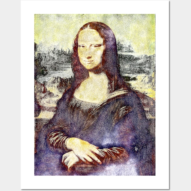 Mona Lisa Retouch Charcoal Sketch with Color Wall Art by Aventi